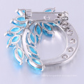 Luxury charm leaf shaped blue stone brooch for female